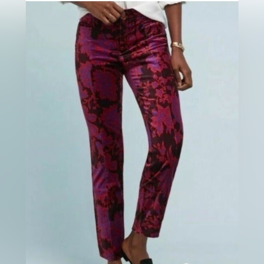 Anthropologie Burgundy Pattered Velvet Slim
Trouser Pants Size 8